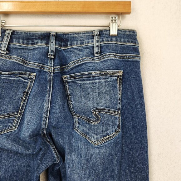 Silver Jeans Womens 32 Blue Mid Rise Boyfriend Dark Wash Stretch Casual Denim - Picture 8 of 12